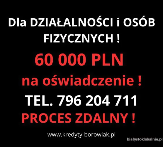 KREDYT DLA FIRM I OSÓB FIZYCZNYCH NA OŚWIADCZENIE DO 60 TYS.
