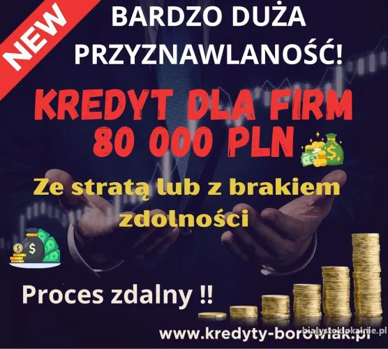 NOWOŚĆ! Kredyt dla FIRM 80 000 PLN na 96 mies. BARDZO DUŻA PRZYZNAWALNOŚĆ!