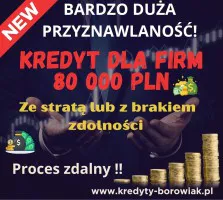 NOWOŚĆ! Kredyt dla FIRM 80 000 PLN na 96 mies. BARDZO DUŻA PRZYZNAWALNOŚĆ! NOWOŚĆ! Kredyt dla FIRM 80 000 PLN na 96 mies. BARDZO DUŻA PRZYZNAWALNOŚĆ!